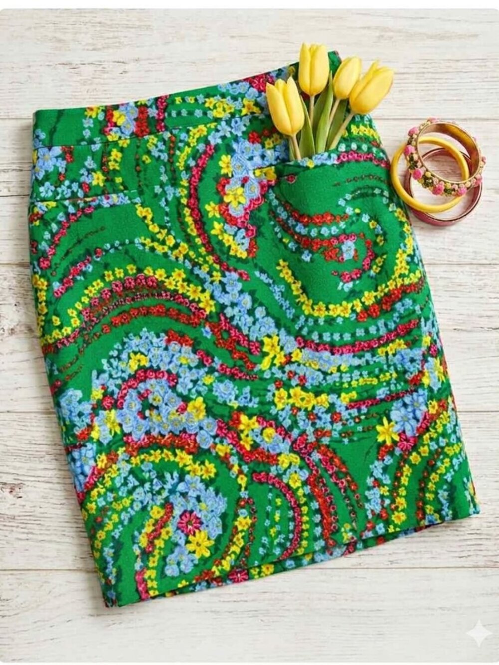 NWT Talbots 12 Petite Green Floral Cotton Pencil Skirt 12P Career Preppy Modest